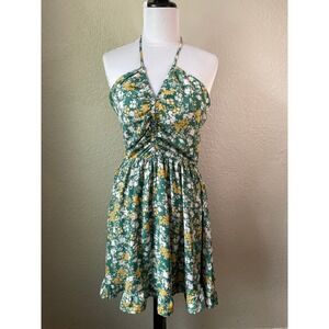 Floral Halter Dress in Green and Yellow